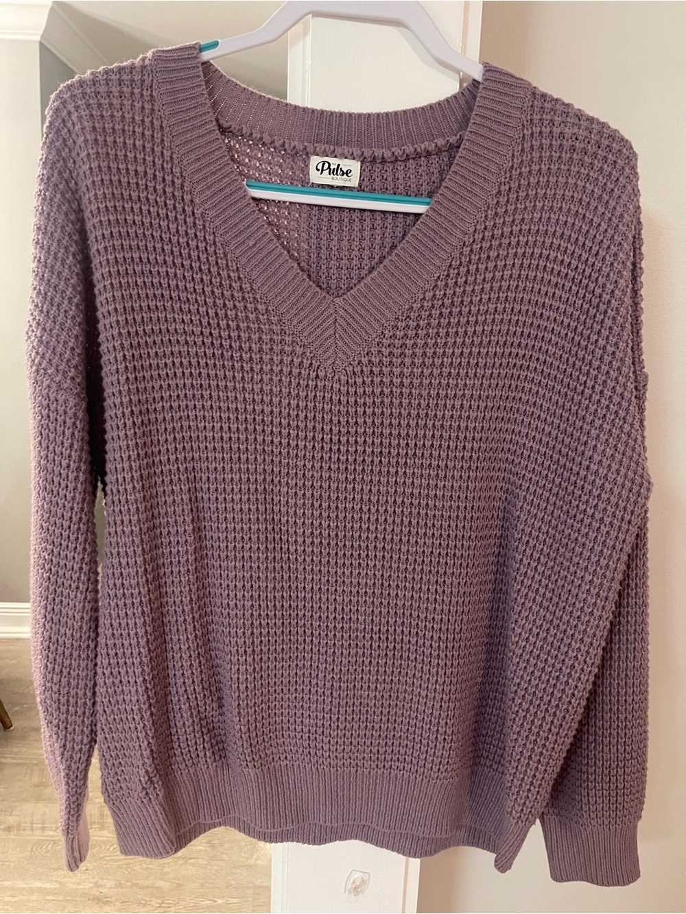 Pulse Mauve V-Neck Waffle Knit Sweater